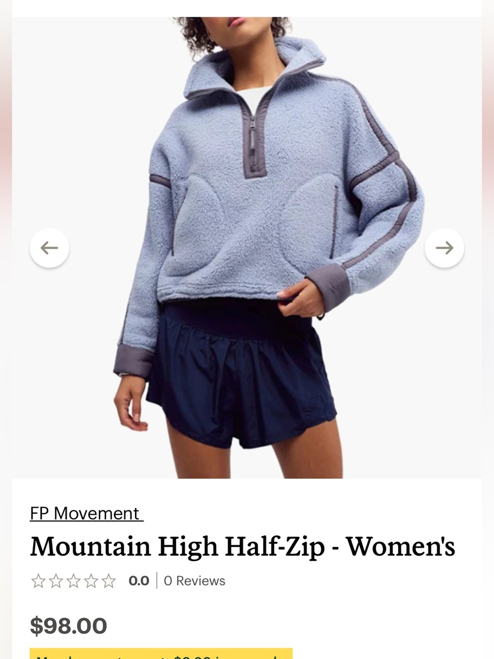 FP Movement Free people NWT Women's Mountain High Half-Zip